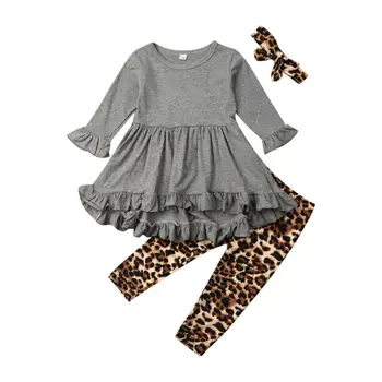 

3PCS Kids Baby Girls Outfit T-shirt+ Leopard Print Pants Sets Toddler Winter Clothes Infant Clothing Set Girls Set Tracksuit