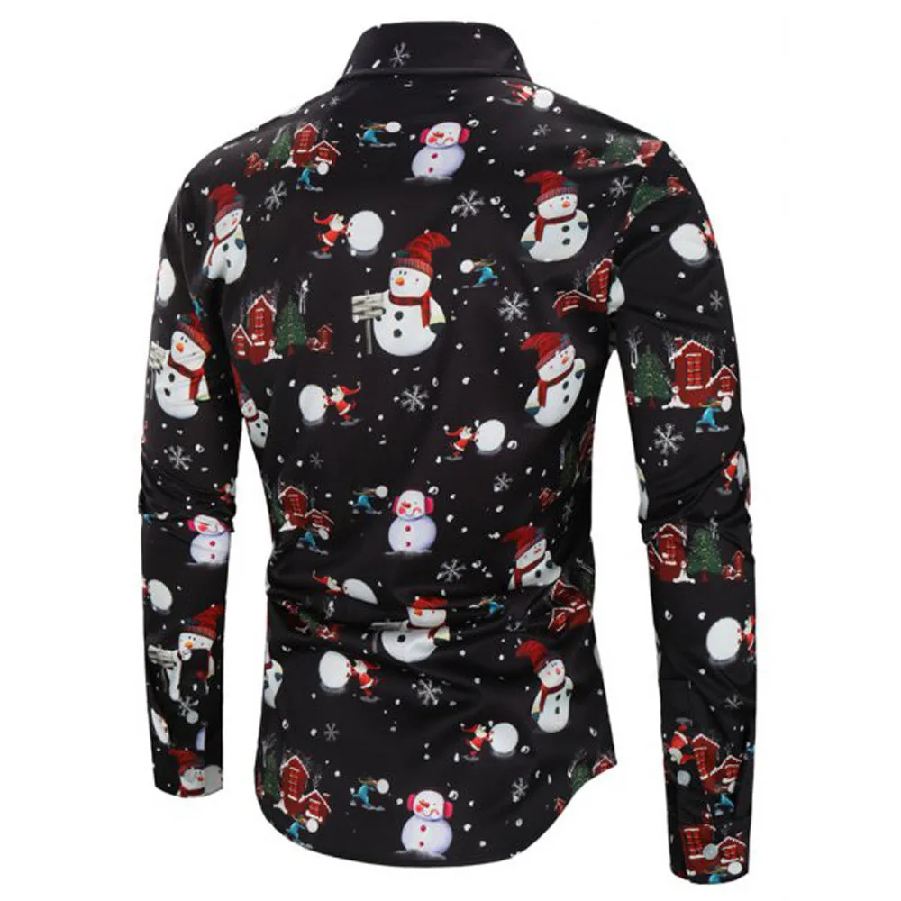 Funnyshirt, Рождественская мужская блуза, с принтом, с длинным рукавом, на пуговицах, Мужская одежда, повседневная, со снежинками и оленями, с принтом, на год, вечерние, блузка