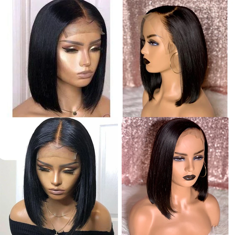 Short Bob Lace Frontal Wig PrePlucked Transparent Lace Front Human Hair Wigs Bone Straight Closure Wig For Women Bob