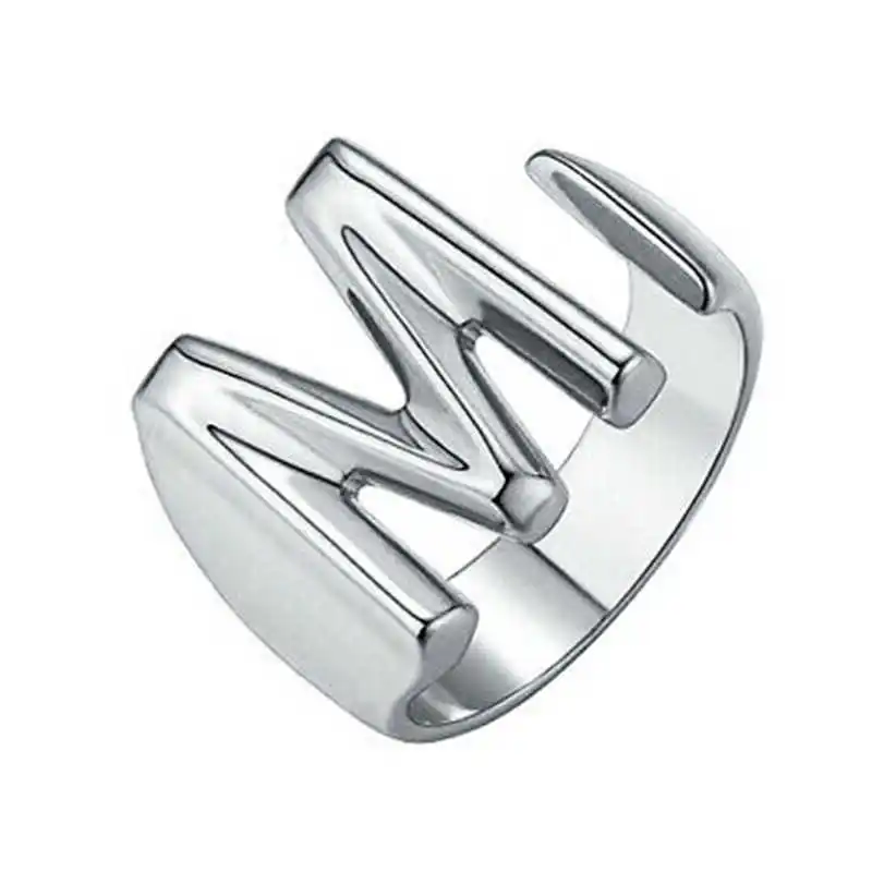 Silver-M Z to A Fashion Открытое кольцо персонализированное письмо Регулируемая печатка серебряного цвета - Цвет основного камня: Silver-M