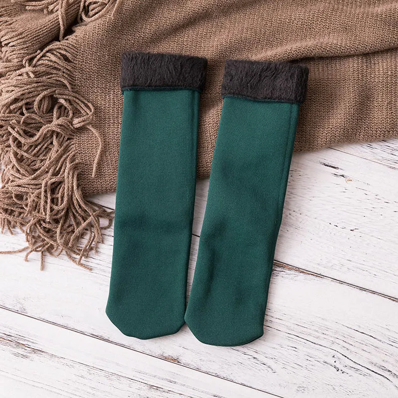1 пара зимних теплых женских и мужских плотных теплых шерстяных кашемировых зимних носков унисекс бесшовное бархатное сапоги женские носки для сна - Цвет: dark green