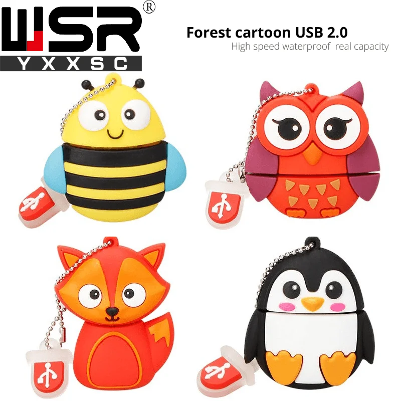 Usb 2,0 флеш-накопитель 8 ГБ, usb флеш-накопитель с милой лисой, совой, пингвином, 16 ГБ, 32 ГБ, реальная емкость, 64 ГБ, высокоскоростная водонепроницаемая карта памяти 128 ГБ