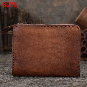 

2020 new retro leather mini purse women's short wallet handmade soft leather female card holder wallets small coin purses women