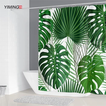 

Natural green banana leaf tropical jungle plant printed shower curtain mildew waterproof curtain bathroom decoration bathroom