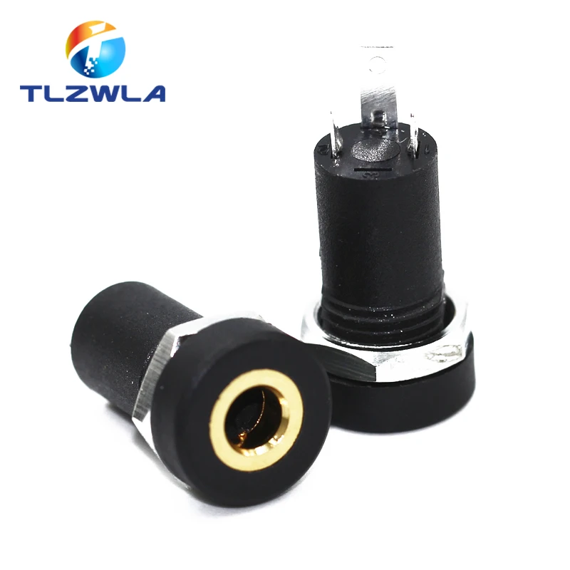 Conector de Audio PJ392A de 3,5 MM, 3 Pole, montaje de Panel de soldadura estéreo negro, dorado, con tuercas PJ-392A, 5 uds.