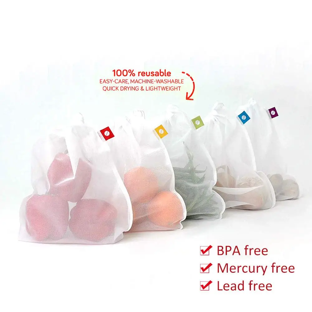 

5pcs Reusable Vegetable Fruit Mesh Produce Bags Washable Eco Friendly Bags for Grocery Shopping Storage Toys Sundries
