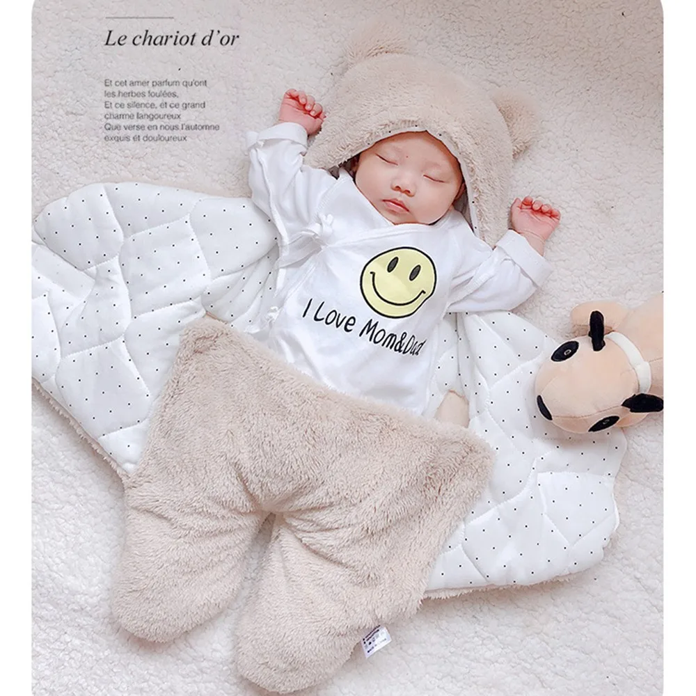 white 3 month Утолщенный детский спальный мешок, мягкий, для новорожденных, для пеленания, зимний, теплый, хлопок, для младенцев, коляска, одеяло, коляска, накидка для детей 0-3 месяцев - Цвет: white 3 month
