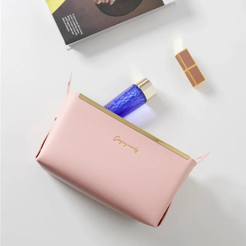 데스크탑 마무리 PU 가죽 스토리지 박스 가정용 접이식 화장품 스토리지 바구니 핸들 잡다한 키 동전 장식 플레이트 잡동사니 정리함 잡동사니 정리함  PU 엔클로저 데스크톱 화장품 저장 바구니 사무실 관리자 상