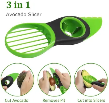 

Avocado Slicer 3 in 1 Avocado Tool Multifunctional Slicer Peeler Cutter Tools Multifunction Fruit Splitter Green Kitchen Gadget