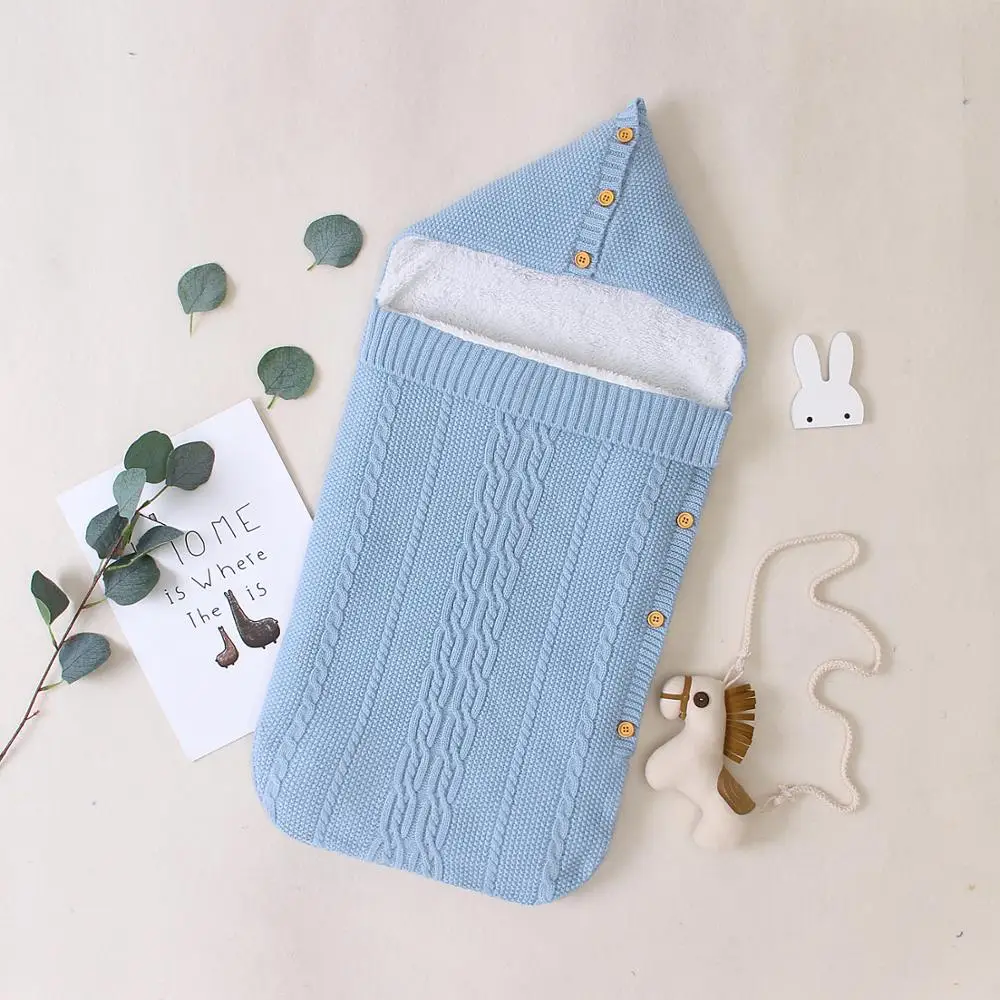 Baby Sleeping Bags Envelopes 0-6M Autumn Winter Thick Sleep sacks For Infant wheelchair Solid Knit Newborns Swaddle Wrap Cocoon