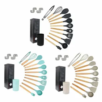 

11 Pcs set Cooking Kitchen Utensils Set Silicone Kitchen Tools Spatula Kitchen Utensils Set Wooden Nonstick Spoon Tongs