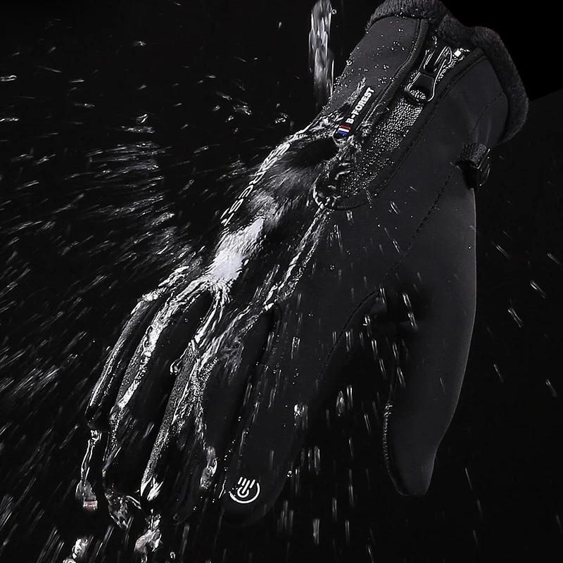 Зимние теплые велосипедные перчатки для езды на велосипеде, перчатки для сенсорного телефона с защитой от ветра, спортивные водонепроницаемые лыжные перчатки на молнии