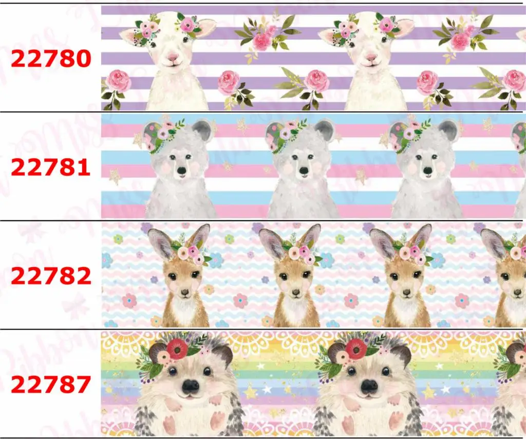 

16mm-75mm Animal Series Rainbow Stripes Cute Cat Sheep Flower Printed Grosgrain/Foe Ribbon DIY Hair Bowknots 50yards/roll