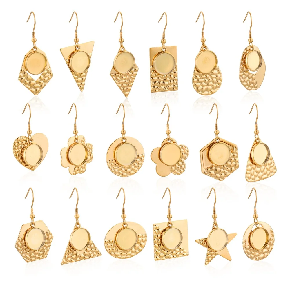 Crochet de boucle d'oreille en acier inoxydable or 18 carats, 10 pièces, réglage de Base de Cabochon en forme de cœur vierge, plateau de 12mm, lunette, boucles d'oreilles, fabrication de bijoux à faire soi-même