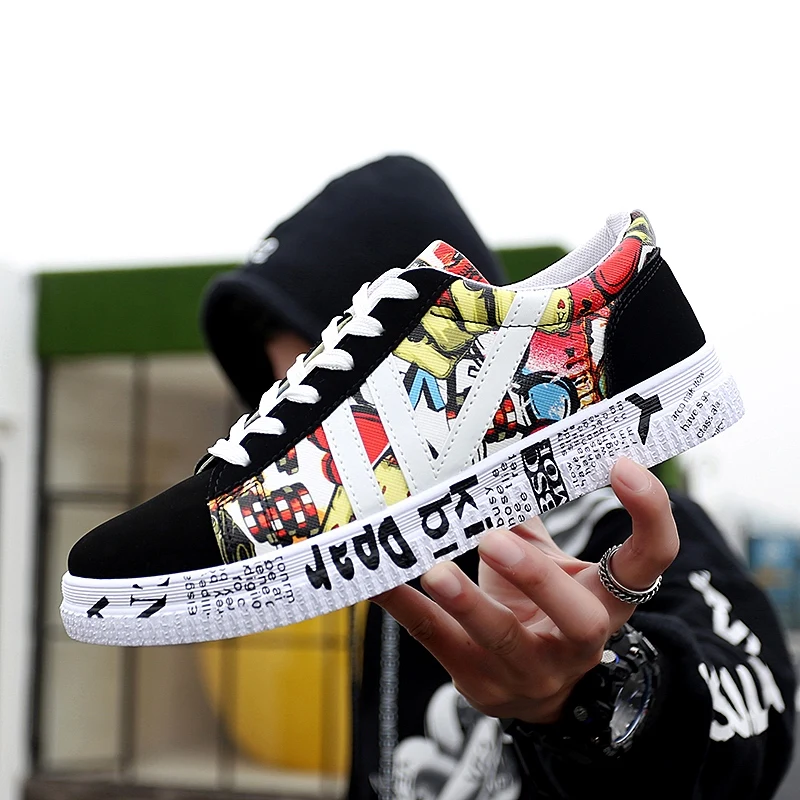 Toimothcn Mens Casual Lace-Up Colorful Canvas Sport Shoes Sneakers Graffiti Shoes