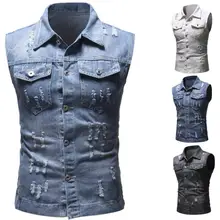 Мужской жилет с дырками, повседневный джинсовый жилет без рукавов, 3902