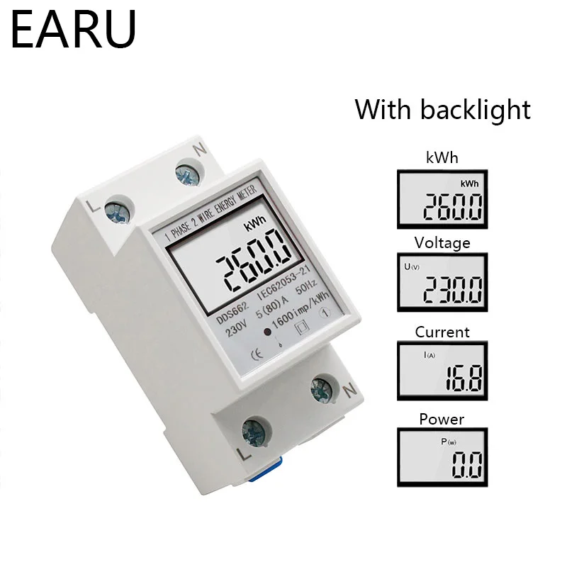 Din-рейка измеритель энергии 5-80A ЖК-подсветка цифровой дисплей однофазный электронный счетчик энергии кВтч Вольтметр Амперметр вольт
