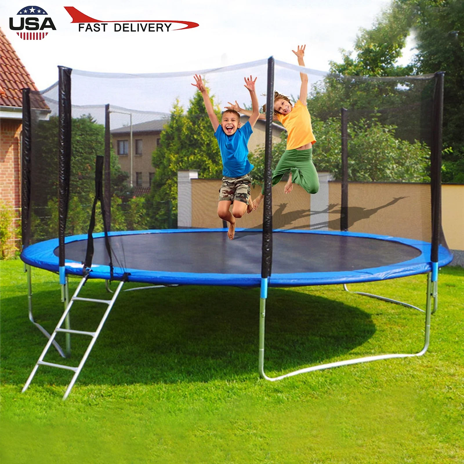 US $257.40 12FT Kids Trampoline With Enclosure Net Jumping Mat And Spring Cover Padding Multifunction Sports Gym Exercise Equipment USW