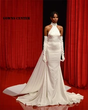 

Mermaid Wedding Gown For Bride 2022 Satin Bridal Dresses Halter Elegant Bride Party Dress robe de mariée