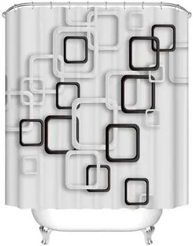 

Bathroom Curtain Black and White Square Design Shower Curtains Waterproof Polyester Fabric Bathroom Shower Curtain &12 Hooks