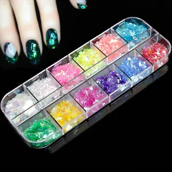 

12 Grid/Set Holographic Nail Glitter Flakes Nail Art Irregular Sequins 3D Thin Sparkly Decorations Gel Polish DIY Accessories