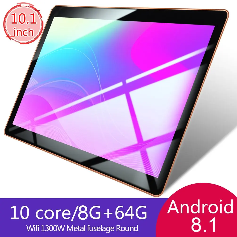 Tableta de plástico KT107 de 10,1 pulgadas, tableta portátil de moda con pantalla grande, Android 8,10, 8G + 64G, color negro, enchufe de EE. UU.