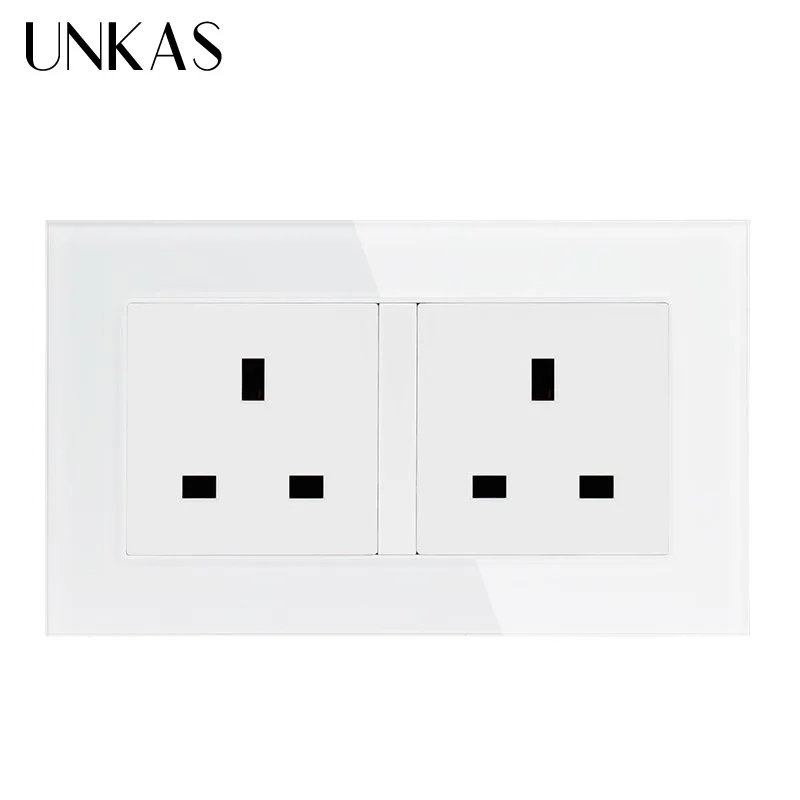 UNKAS Double 146*86mm UK Standard Wall Socket Crystal Glass Panel Power Outlet Grounded AC 100~250V Siamesed Design | Обустройство