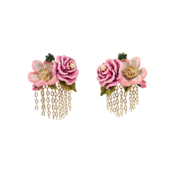 

Rose Flower Tassel Stud Earring Luxury Romantic Flowers Earrings For Women Garden Series Good Gift Lady Party Jewelry
