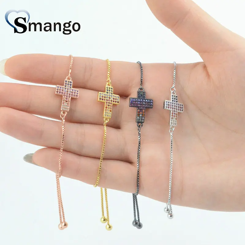 Медный микро проложить красочный CZ Крест браслет с шармом в 4 цветах высокое качество покрытие 5 шт, B0043