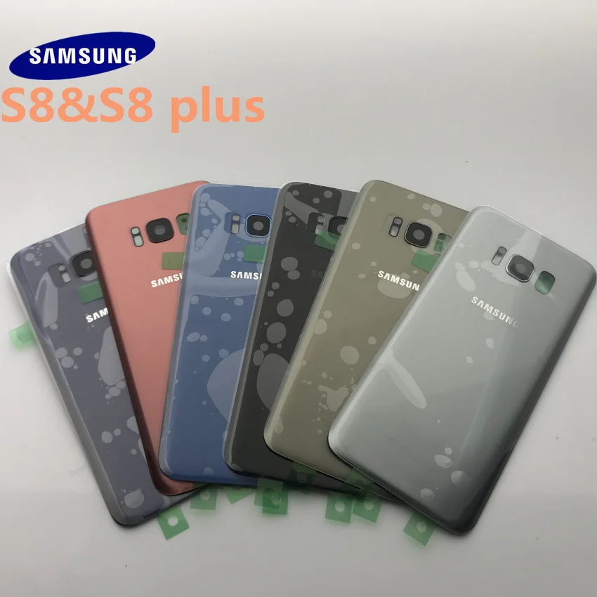 Samsung Galaxy S8 G950 G950F S8+ plus G955 G955F Задняя стеклянная крышка Крышка батарейного отсека дверь с объективом камеры+ передняя стеклянная линза