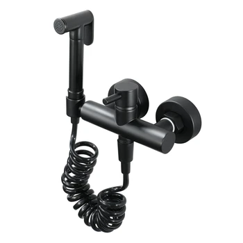 

New Black Copper Bidet Sprayer Handheld Bidet Shower Head with Round Mixing Valve and Stainless Steel 1.5 M Hose Set