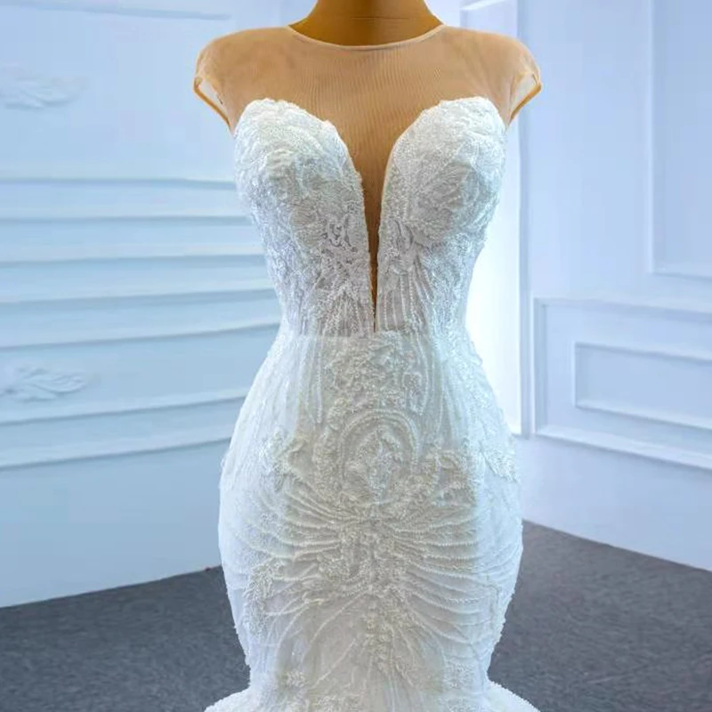 J67213 JANCEMBER White Elegant Sexy Mermaid Beading Wedding Dress 2021 Lace Up Back V-Neck Tank With Sleevelsee 5