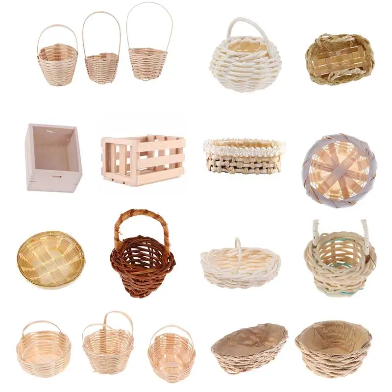 

1pc MINI Bamboo Basket Simulation Food Basket Model Toys for Doll House Decoration 1/12 Dollhouse Miniature Accessories