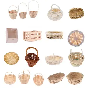 1pc MINI Bamboo Basket Simulation Food Basket Model Toys for Doll House Decoration 1/12 Dollhouse Miniature Accessories