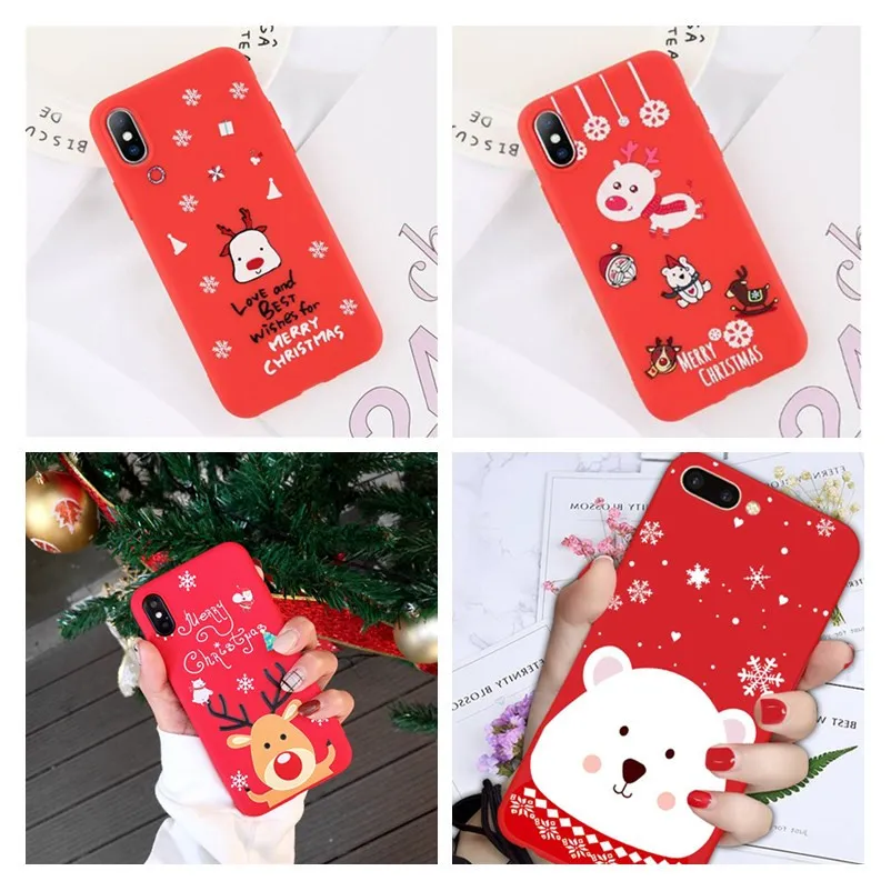 

Simple Cute Protect Soft TPU Case For iPhone SE 5S 6S 8 7 Plus Matte Back Christmas For iPhone X XS Max XR Cartoon Phone Cases