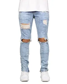 

Fashion New 2020 Mens Ripped Skinny Destroyed Frayed Biker Slim Denim Pants Long Trousers Zipper