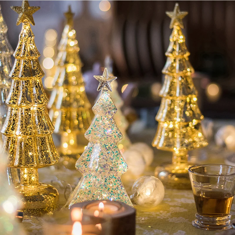 

Glass Christmas Tree Decor Shiny Lighting Small Night Lamp Romantic Holiday Atmosphere Party Show Window Ornaments Home Decor