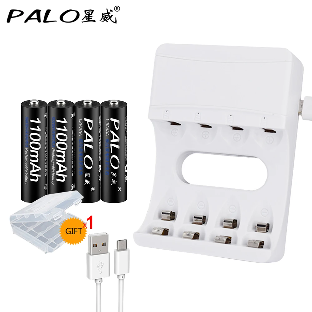 Зарядное устройство PALO нового типа USB для AA AAA NIMH NiCd, перезаряжаемый аккумулятор+ 4 шт. батарейки AAA