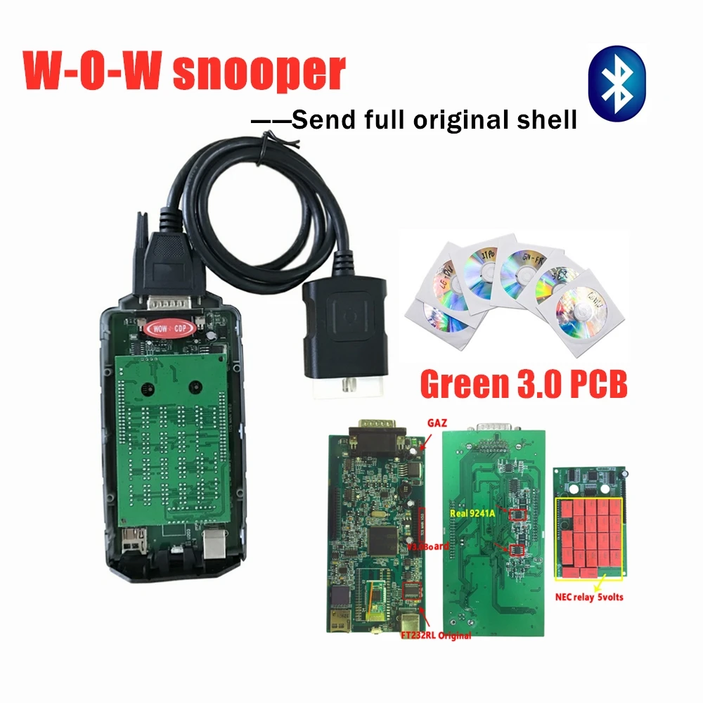 with bluetooth V5.008 R2/R5.012 программное обеспечение keygen! W-O-W SNOOPER с bluetooth usb кабелем obd obd2 w-o-w c-d-p диагностический инструмент+ 8 шт. автомобильные кабели - Цвет: with bluetooth