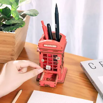 

Creative 3D Wooden Puzzle Phone Booth Model Building Kits Penholder DIY Toy for Kid Adult New Arrival