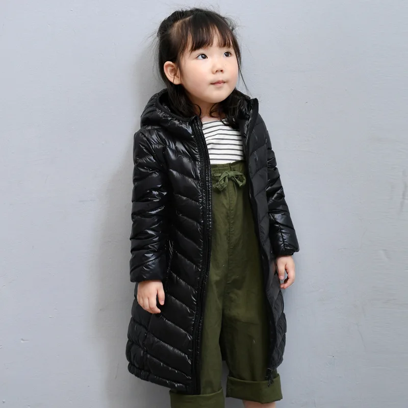 

Winter Children Thin Hooded Down Jacket Girls Plus Long Candy-colored Warm Jacket Kids Fashion 90% Down Coats