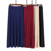 Женская Мода Высокая Талия однотонная плиссированная юбка длиной до лодыжки одежда для всех леди Повседневное эластичные юбки
