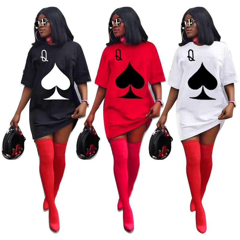 

New Dress Europe and the United States Women's Clothing Poker Pattern Printing), Half Sleeve Dress for Women