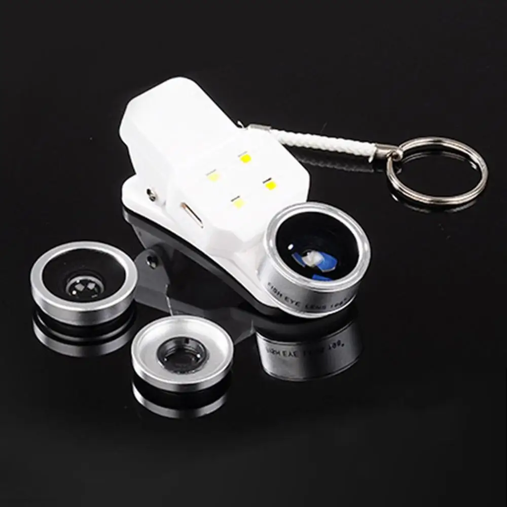 Ultra Wide Angle Upgrade Len Light Portable Universal Selfie Ring Lamp Macro Fish Eye Fill Light Four In One HD Mobile Lens - Цвет: Silver