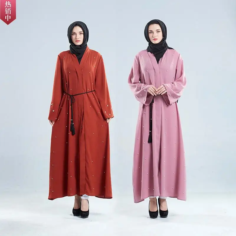 

New Style Hot Selling Muslim Women's Cardigan Robes Handmade Beads Maxi Dress