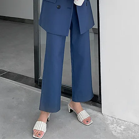 Pants Синий офисный Женский блейзер брючный костюм Женская куртка с воротником и пуговицами и прямые брюки комплект из 2 предметов - Цвет: Pants