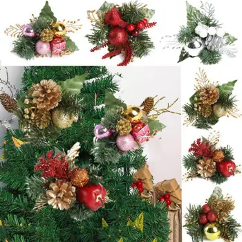 Christmas Flowers Ornament Artificial Pine Stems Fake Pine Cone Flower Arrangements Wreath Holiday Home Winter Decor 2 2 2 2 1