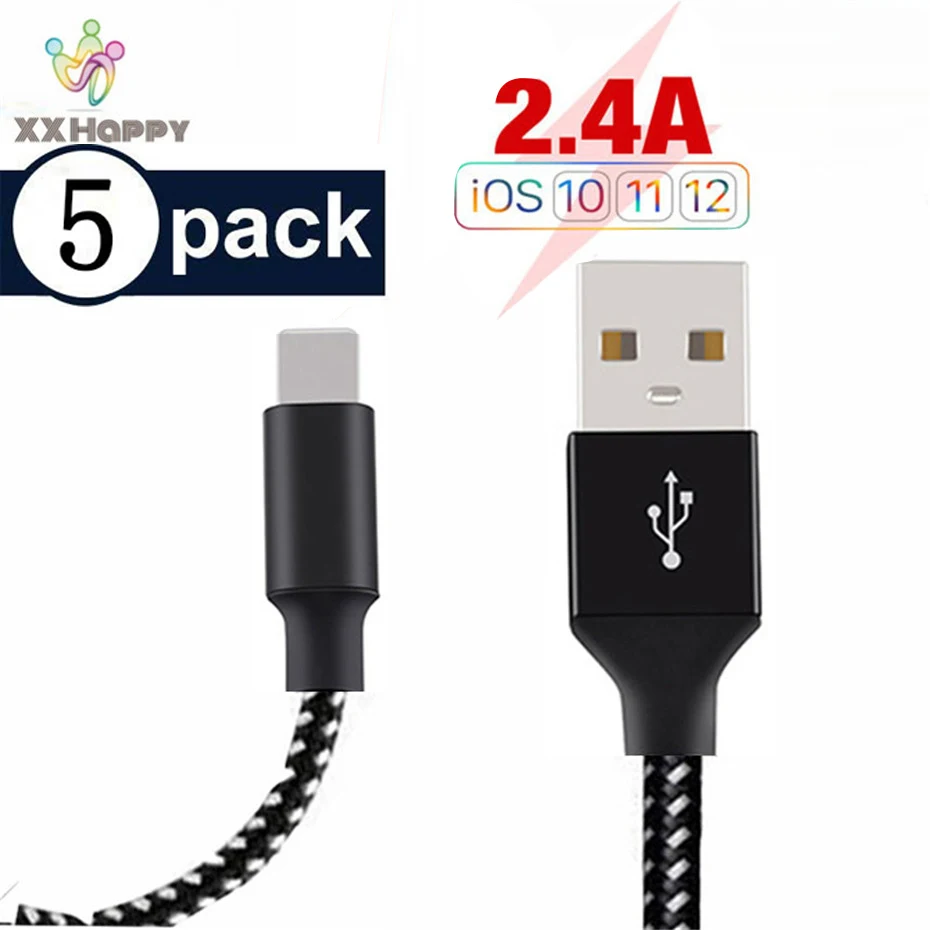 

5Pack (3/3/6/6/10FT) Fast Charging Data Cable For Apple Phone For iPhone X 7 6 8 6S 5S Plus XS MAX XR For iPad Mini Lighting USB