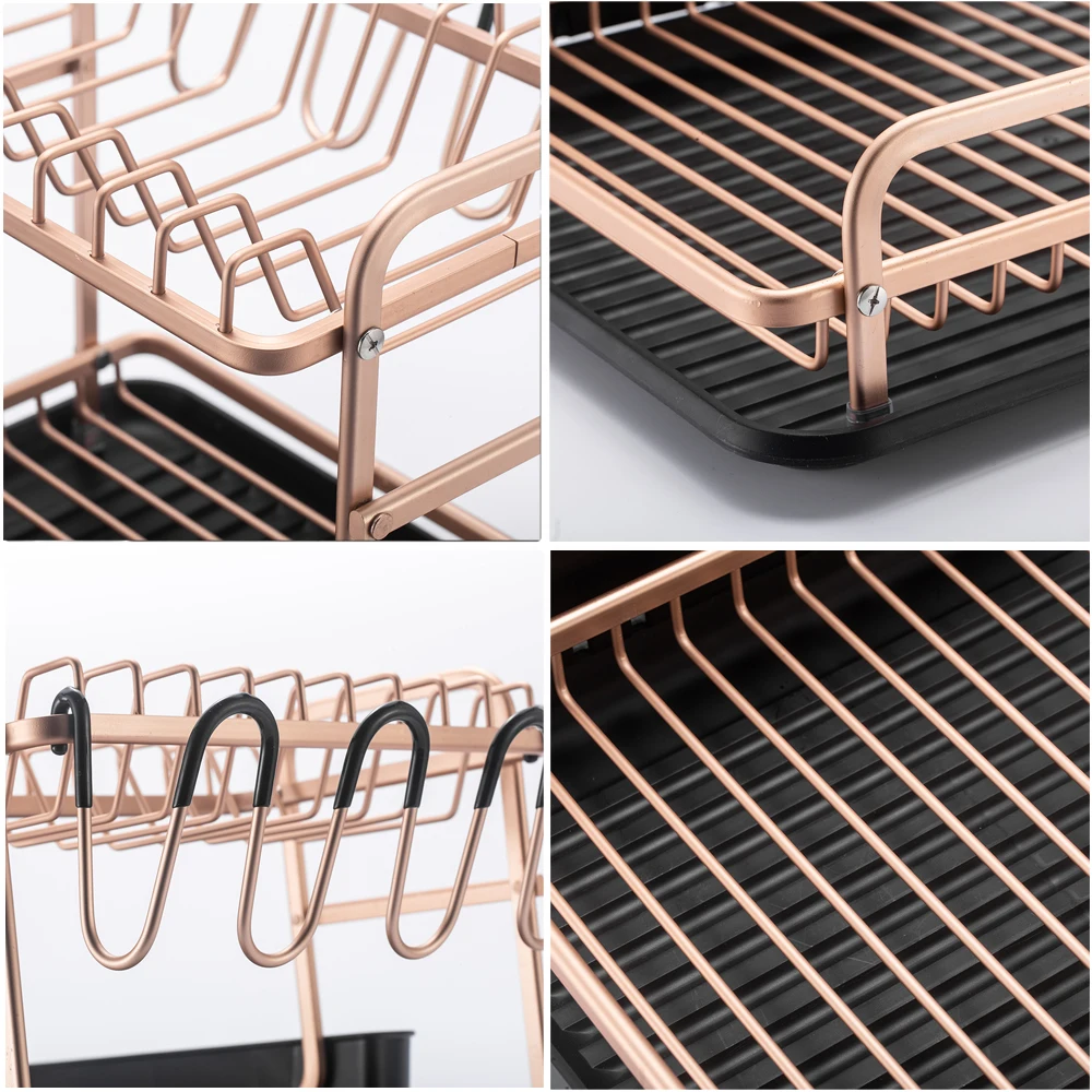 2 уровня шампанское золото нержавеющая сталь алюминий сушилка для посуды