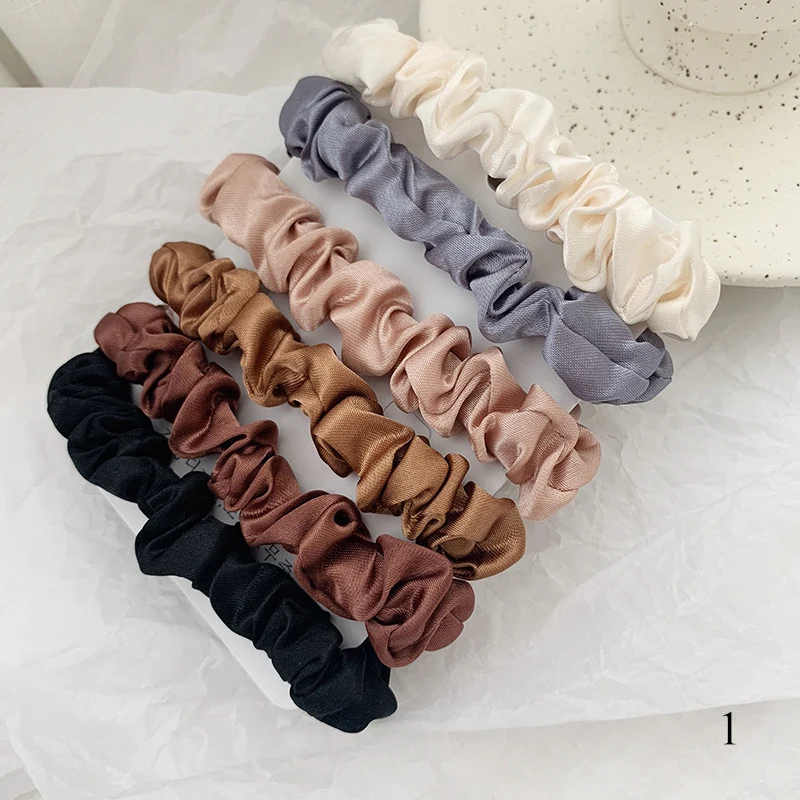 1 Set Satin Silk Solid Color Scrunchies Elastic Hair Bands New Women Girls Hair Accessories Ponytail Holder Hair Ties Rope